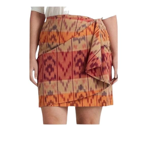 Lauren Ralph Lauren True Wrap Skirt Above Knee Geo Motif Ruffle Ikat Fall NEW 20 - Picture 1 of 10